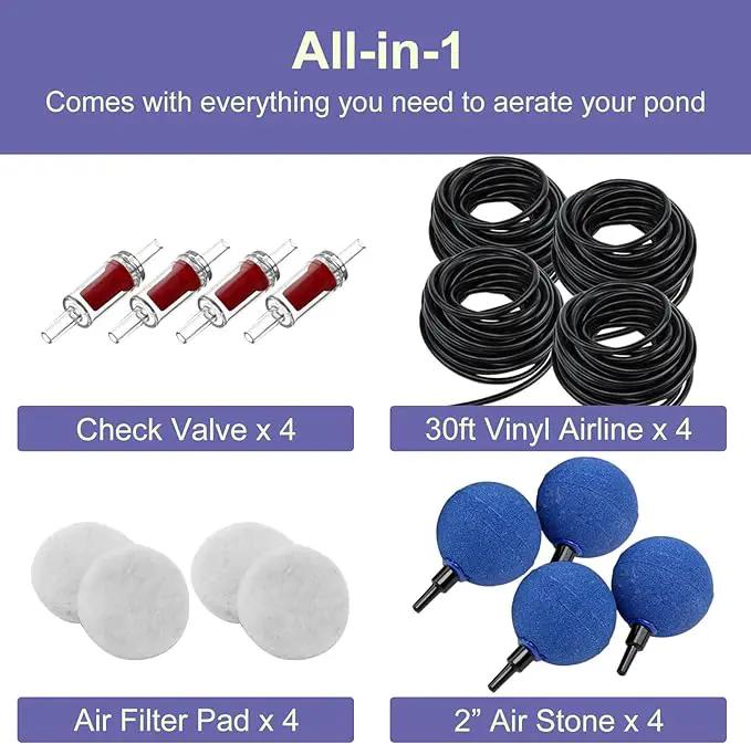 AquaMiracle All-in-One Pond Air Pump Koi Pond Aerator for Pond up to 2000 Gallons Pond Deicer Pond Aeration Kit with 2&4 Outlets Air Stones Airline Tubing Check Valves by GreenHaven Gardens
