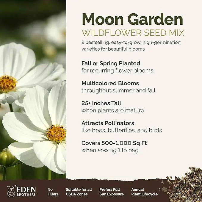 Eden Brothers Moon Garden Flower Mixed Seeds for Planting, 1 lb, 480,000+ Seeds with Cosmos Purity, Bishop's Flower | Attracts Pollinators, Plant in Spring or Fall, Zones 3, 4, 5, 6, 7, 8, 9, 10 by GreenHaven Gardens