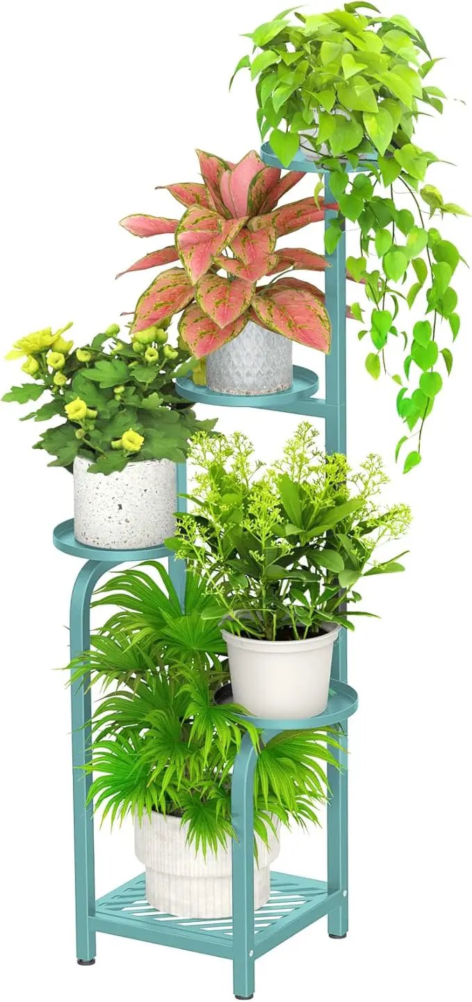 TOSKING 5 Tier Tall Plant Stand Indoor Outdoor, Heavy Duty Corner Shelf for Plants & Decor, Space Saving 3.9FT Metal Flower Pot Stand for Balcony, Garden, Living Room, Patio (Blue, 47in) by GreenHaven Gardens
