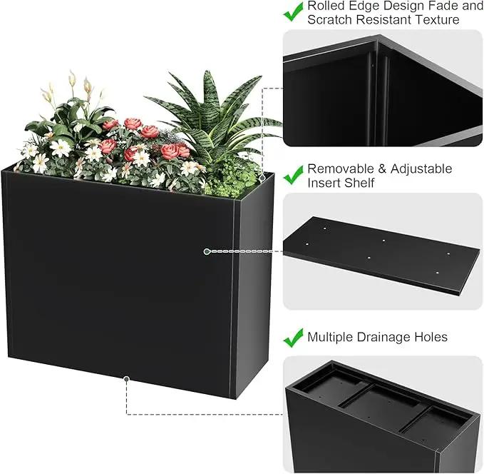 Tall Metal Cube Planter for Outdoor Plants 36" L x 12" W x 26" H, Heavy Duty Steel Large Planter Box with Removable Insert Shelf, Modern Décor for Tall Plants, Trees, Flowers (Black) by GreenHaven Gardens