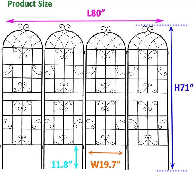 4 Pack Metal Garden Trellis 71" x 19.7" Black Fence Rustproof Garden Trellis for Climbing Plants Support Roses Flower Outdoor Lawn, Black by GreenHaven Gardens