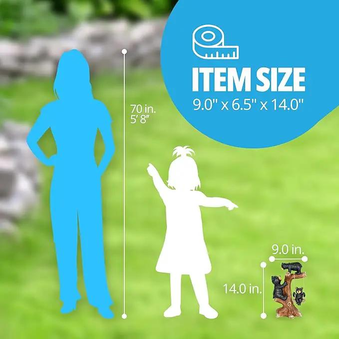 Exhart Garden Sculpture, Bear Family Tree Garden Statue with Real Swing, Outdoor Lawn and Yard Art Decoration, 9 x 6.5 x 14 Inch by GreenHaven Gardens