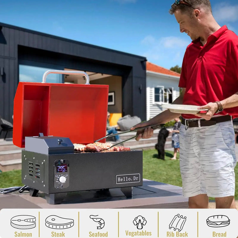 Portable Pellet Grill, Pellet Smoker with Digital Control, LED Screen, Meat Probe,for Outdoor Camping & Backpacking - Lightweight, Stainless Steel - Perfect for Hiking, RV, Red by GreenHaven Gardens