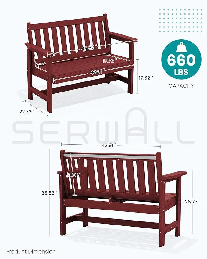SERWALL Outdoor Bench, HDPE Outdoor Benches Weatherproof, 2-Person Garden Bench with 660 lbs Weight Capacity, Patio Benches for Outdoors, Garden, Porch, Backyard and Park, Red, 6 Pack by GreenHaven Gardens