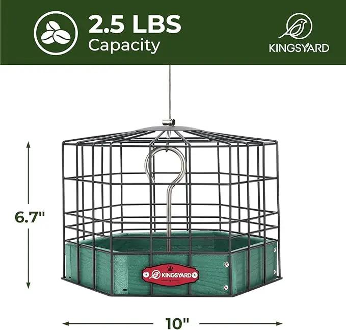 Kingsyard Squirrel Proof Platform Bird Feeders for Outdoor Hanging, Caged Bird Feeder for Small Wildbirds, Recycled Plastic Feeding Platform with Metal Seed Tray, Green by GreenHaven Gardens