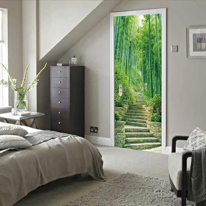 Bamboo 3D Door Stickers - Peel & Stick - Waterproof & Washable - Matt Finish - Green - Rectangular - Nature Theme - Adults - Indoor Use - All Seasons by GreenHaven Gardens