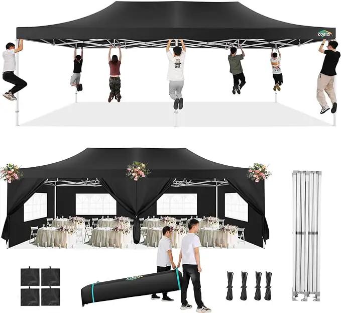COBIZI 13x26 Pop Up Tent Heavy Duty Canopy with Removable Sidewalls Party Tent Outdoor Wedding Large Event Tent with Roller Bag for Garden Lawn Waterproof UPF 50+ Easy Up, Black (Framework Upgraded) by GreenHaven Gardens