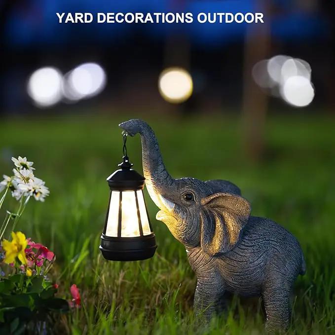 Solar Garden Statue Lights Elephants Figurine with Solar Lantern, Outdoor Yard Decorations for Patio Porch Home, Christmas Elephant Gifts for Women - Unique Housewarming Gifts by GreenHaven Gardens