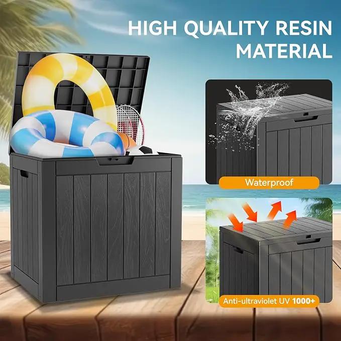 KAMABOKO Deck Box, 32 Gallon Resin Indoor and Outdoor Storage Boxes Waterproof for Garden Tools, Pool Accessories Storage Bench, Patio Furniture and Cushions with Lockable Lid, Black by GreenHaven Gardens