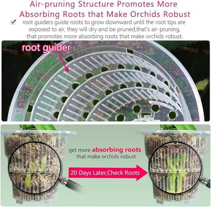 4 inch Clear Orchid Pots with Holes Match White Plastic Orchid Planter,Set of 2,Double Layer Plant Nursery Pots Own Scientific Controlling Roots Technology by GreenHaven Gardens