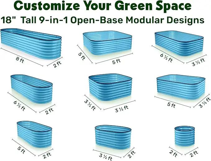 9-in-1 Galvanized Steel Raised Garden Bed // 8×2×1.5 ft Modular Planter for Gardening, Vegetables, Flowers // 18" Tall Metal Raised Garden Beds Outdoor (Teal) // Patented Design Planter Box by GreenHaven Gardens