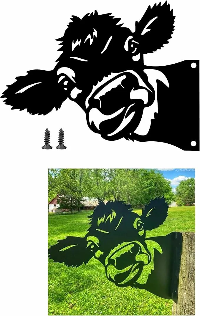 Peeping Cow Metal Art Farm Garden Decor Garden Fence Decoration Outdoor Decoration for Farmhouse,Yard,Lawn by GreenHaven Gardens