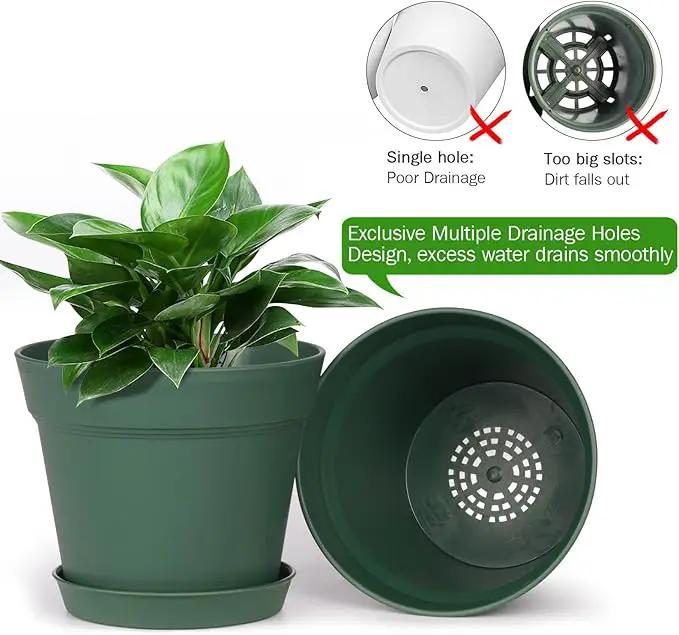Homenote Plant Pots,15 Pack 6 inch Flower Pots with Multiple Drainage Holes and Saucers,Plastic Planters for All Home Garden Flowers Succulents(Green) by GreenHaven Gardens