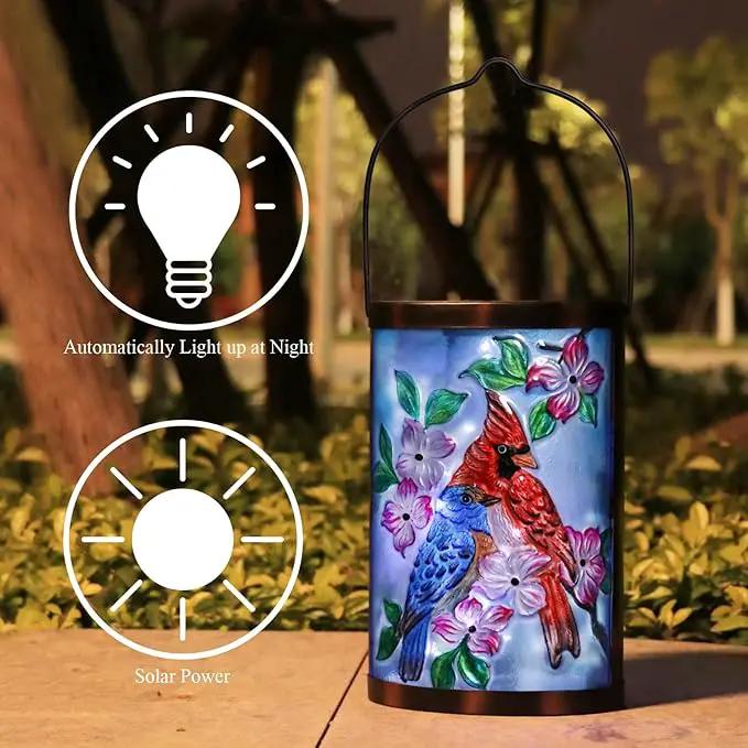 Hanging Solar Lantern Outdoor Bluebird Waterproof LED Cardinal Light Decorative Tabletop Lamp for Patio Garden Yard Decor by GreenHaven Gardens