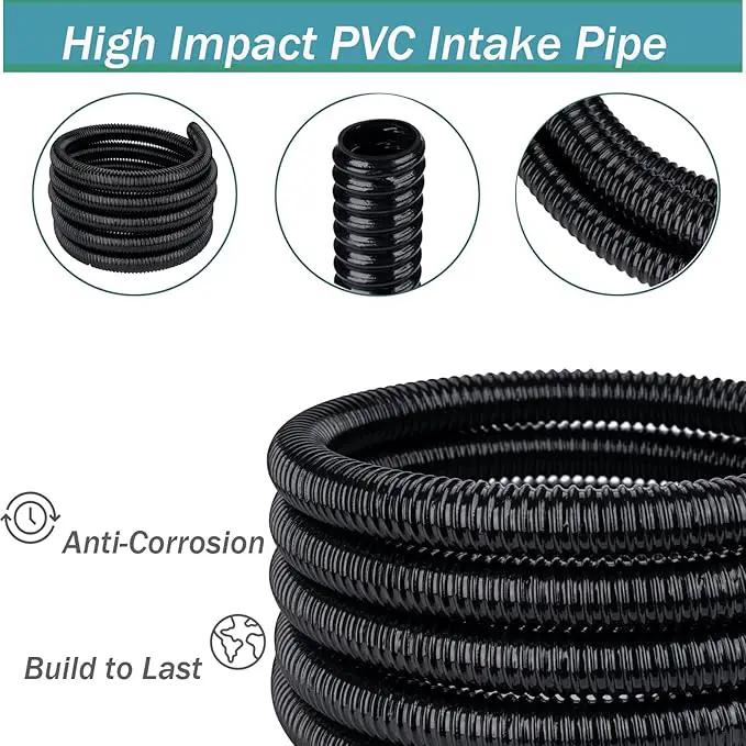 Pond Tubing 1” × 10ft- Black Corrugated Flexible PVC Hose, Kinkproof & Strong for Garden Ponds, Waterfall Sump Pump Pond Hose by GreenHaven Gardens