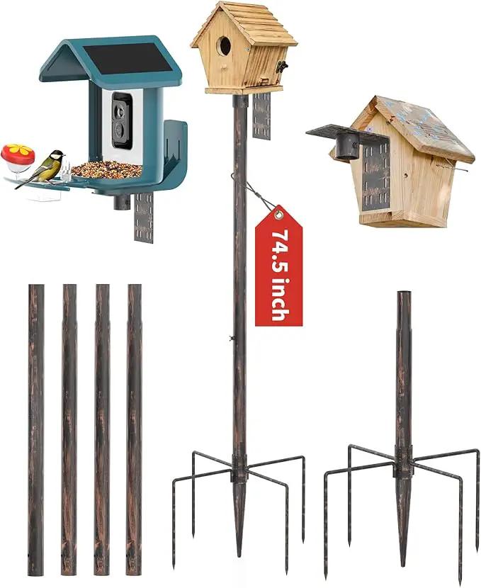 Bird Feeder Pole Stand – 74.5 Inch Height Feeding Station with 1-Inch Dia Heavy Duty for Hanging Feeders, Bird House Pole Mount Kit for Outdoor, Slip-Fit Connection，Copper Brushed by GreenHaven Gardens