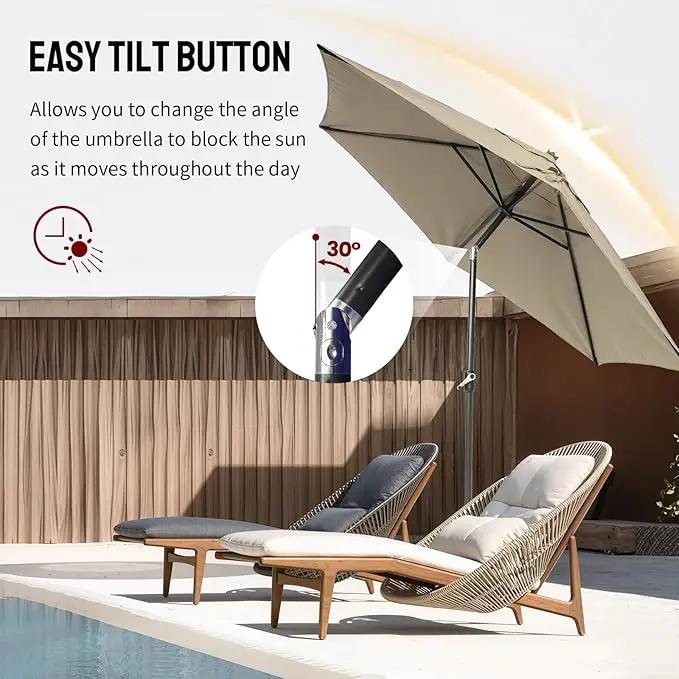 CROWN SHADES 9 Ft Patio Umbrella - Polyester Outdoor Umbrella with 30° Push Button Tilt, Patented Edge Connection Windproof Design for Patio, Pool, Garden & Table, UV Resistent by GreenHaven Gardens