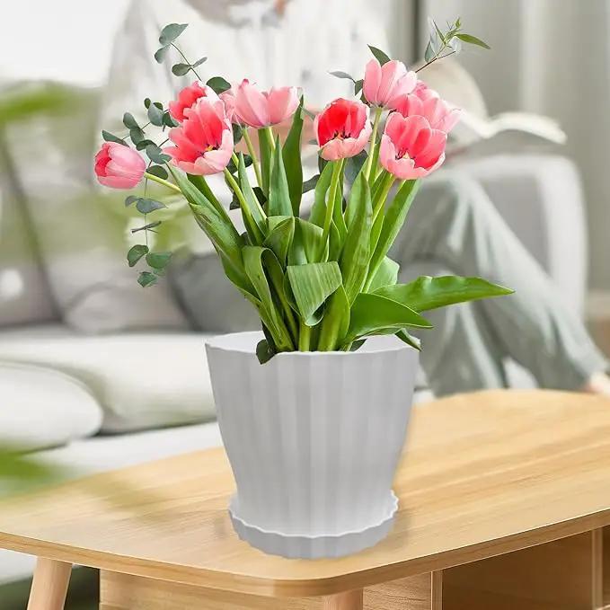 Flower Pots Outdoor Clearance 6 inch Set of 5 Succulent Planters for Indoor Plants Garden Home Holiday, Plastic Nursery Pots for Plants with Drainage Holes and Saucer, Modern Plant Pot White by GreenHaven Gardens