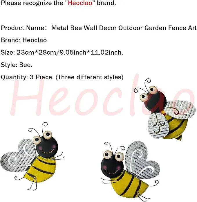 3 Pcs Metal Bee Wall Decor, Cute Bumble Bee Sculpture, Funny Animal Wall Decor - Yellow Bodies, Black Stripes, Large Eyes for Home Office Decor (Bee) by GreenHaven Gardens