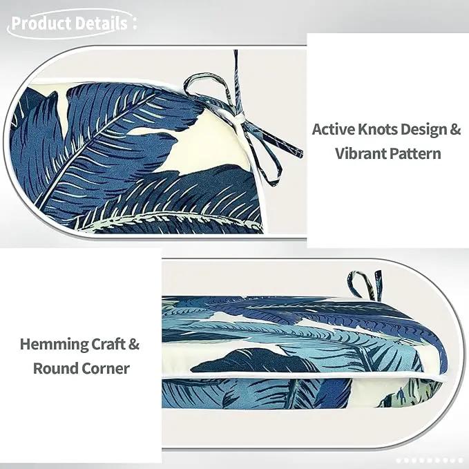 Indoor/Outdoor Chair Cushions 16x17 Inch, Patio Chair Cushions with Ties, All Weather Seat Cushions for Patio Furniture Home Garden Chair Use, Set of 4, Swaying Palms Blue by GreenHaven Gardens