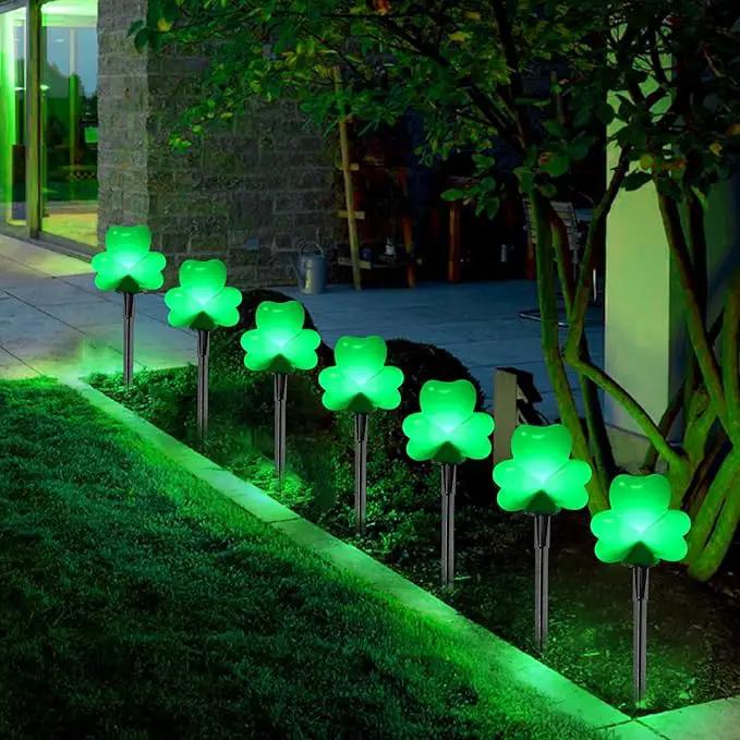 2 Sets 4 Pack St. Patricks Green Shamrock Pathway Lights Outdoor for St. Patricks Day Decorations, C7 LED Green Lucky Clover Garden Lights Waterproof, UL Certified for Lawn Yard Walkway Decor, Plug In by GreenHaven Gardens