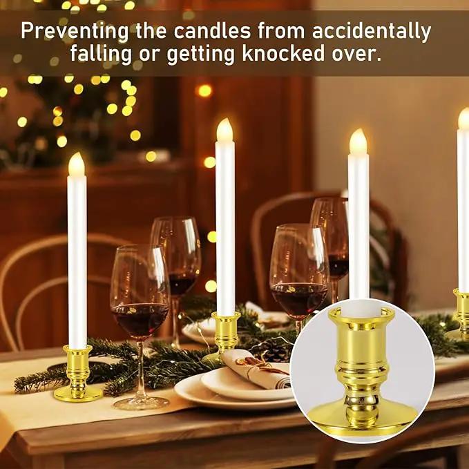 12 Pack Christmas Window Candles, Battery Operated Window Candles with Timer Remote, Candle Holder Suction Cup for Christmas Decorations, Gold by GreenHaven Gardens