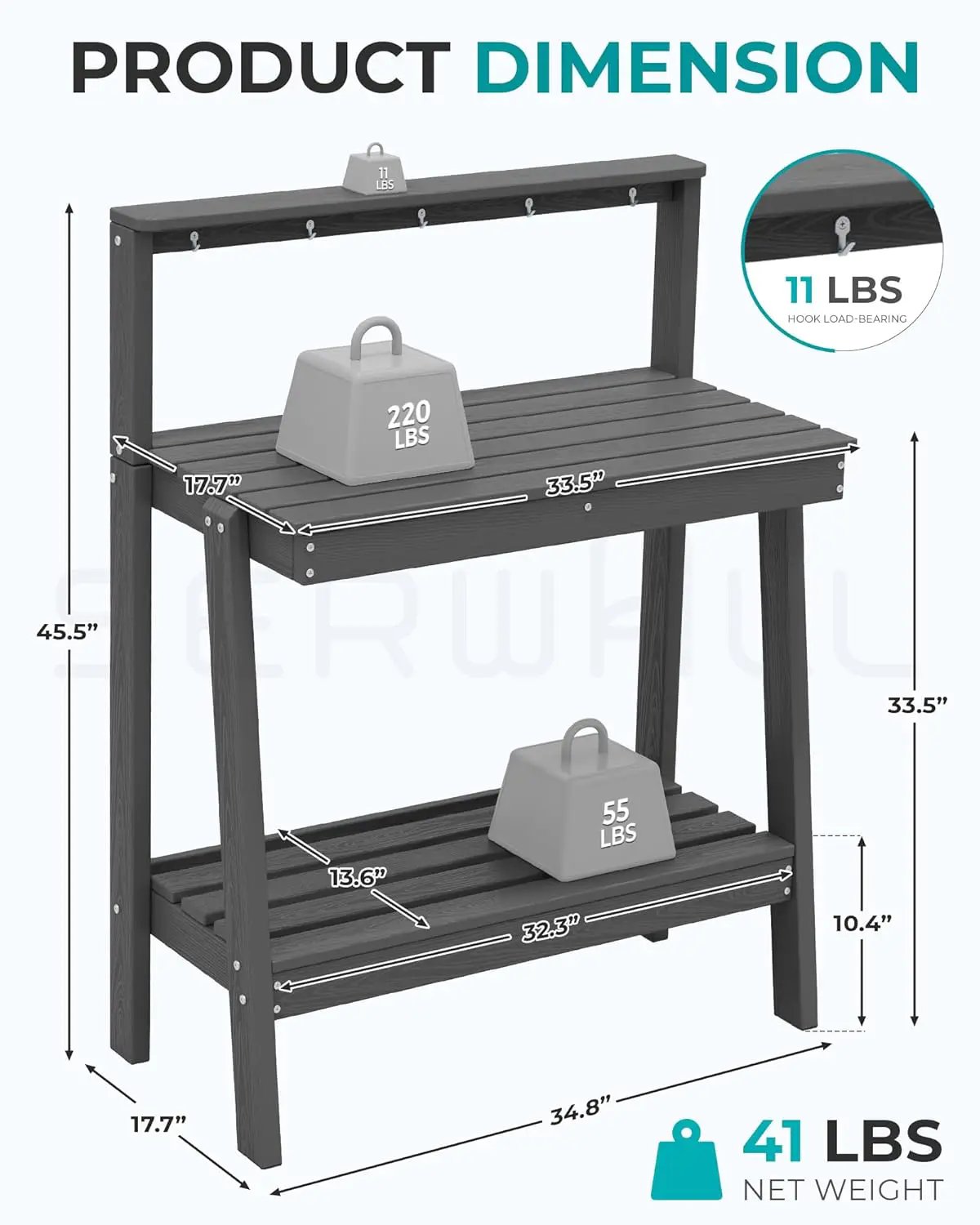 SERWALL Potting Bench Outdoor with Storage Set of 2, 3-Tier HDPE Gardening Table with Angled Legs & Tool Hooks, All-Weather Heavy Duty Potting Table for Patio, Backyard, Garden, Gray by GreenHaven Gardens