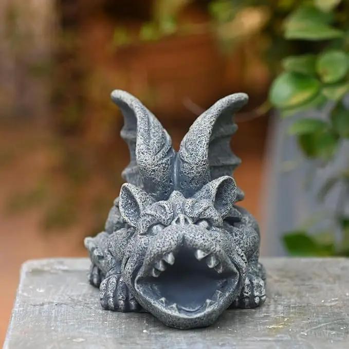 OwMell Gargoyle Statue Garden Guardian Sculpture Figurine Gothic Indoor Outdoor Garden Decor Statue 7 Inch - Lying by GreenHaven Gardens