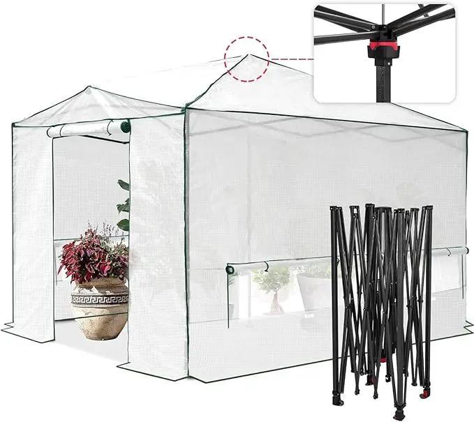 EAGLE PEAK 12x8 Portable Walk-in Greenhouse, Pop-up Indoor Outdoor Garden Green House, Zippered Doors and Windows, PE Cover, White by GreenHaven Gardens