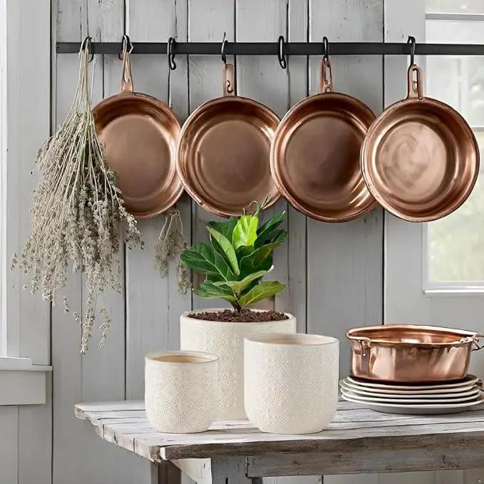 Docrin Ceramic Plant Pots Indoor：6.5+5.3+4 Inch Planters with Drainage Holes for Home/Office - Set of 3 / White by GreenHaven Gardens
