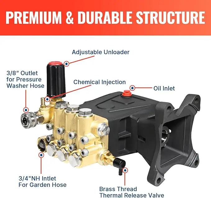 YAMATIC Horizontal Triplex Plunger Pressure Washer Pump 1" Shaft 4000 PSI 4 GPM, Replacement for Simpson AAA 90034, 90039,90038, Honda GX340, GX390, GX270 for Industrial Gas Powered Washers by GreenHaven Gardens