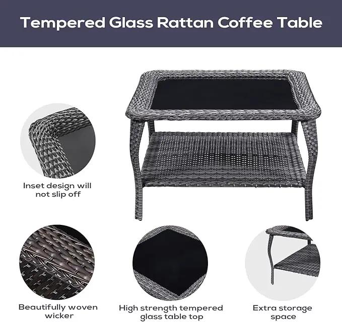 Outdoor Furniture Sectional Sofa L Shaped Couch - Patio Wicker Set with 2 Swivel Glider Chairs, 8 Piece Rattan Patio Conversation Sets with Blue Cushion for Deck Backyard Sunroom by GreenHaven Gardens