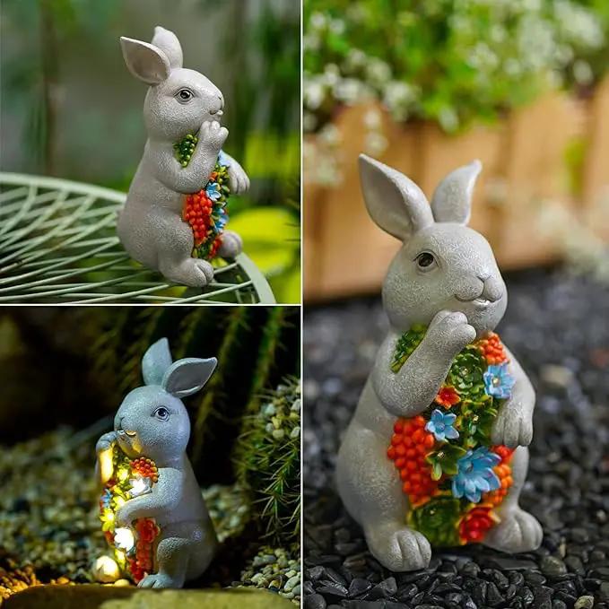 Nacome Solar Garden Outdoor Statues Bunny with Succulent and 7 LED Lights – Lawn Decor for Patio, Balcony, Yard Ornament - Unique Housewarming Gifts by GreenHaven Gardens