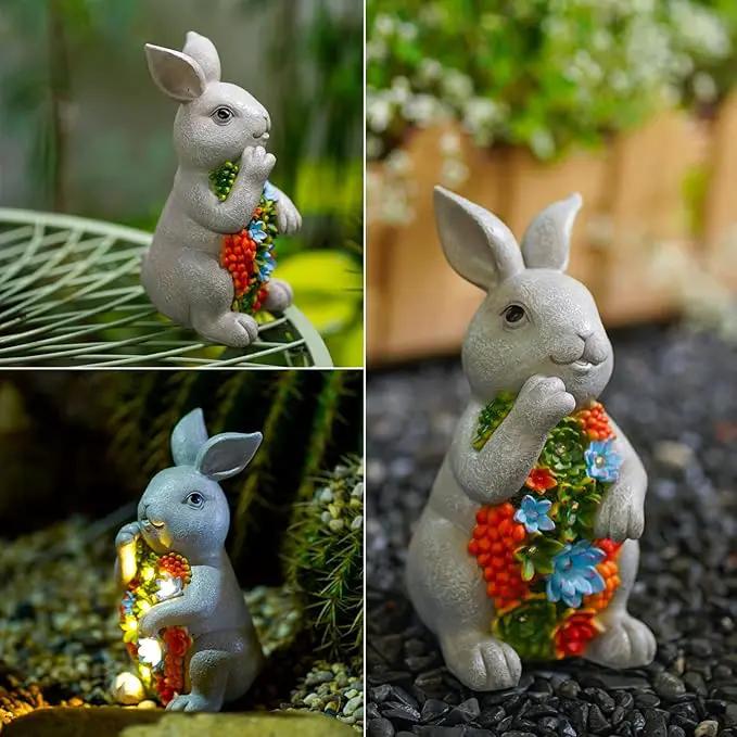 Nacome Solar Garden Outdoor Statues Bunny with Succulent and 7 LED Lights – Lawn Decor for Patio, Balcony, Yard Ornament - Unique Housewarming Gifts by GreenHaven Gardens