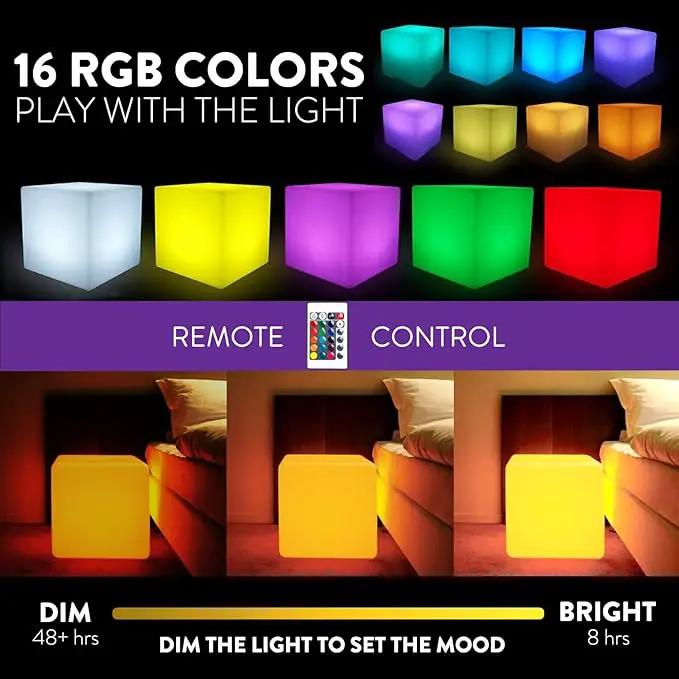 Mr.Go 12-inch Rechargeable Magic LED Light Cube Stool with Remote Control Fun Mood Lamp Soothing Night Light Decorative Lighting for Home Kids Bedside Bedroom Nightstand Nursery Pool Party by GreenHaven Gardens