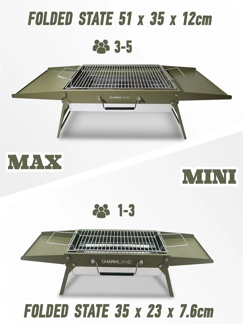 Charmline 14x9inch Small Foldable Portable Charcoal Grill, Compact Portable Grill for Outdoor, Charcoal Grills for Camping, Picnics, Gardens and Beach Parties, Liftable Grilling Net, Green by GreenHaven Gardens