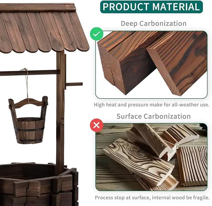 UDPATIO Rustic Solid Fir Wood Wishing Well Planter for Outdoor Plants, 16.5 in Diameter by GreenHaven Gardens