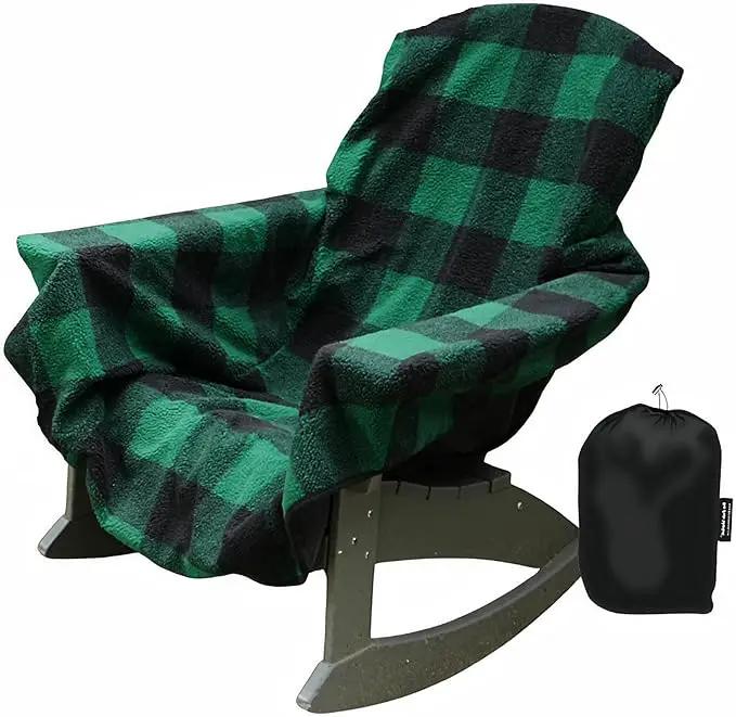 CITYBONFIRES The Chair Blanket – Reversible, Waterproof & Sherpa-Lined - Stretchable Elastic Back - Original Patio Chair Cover – Ideal for Homes and Outdoor Furniture- with Carry Pouch – Green Plaid by GreenHaven Gardens