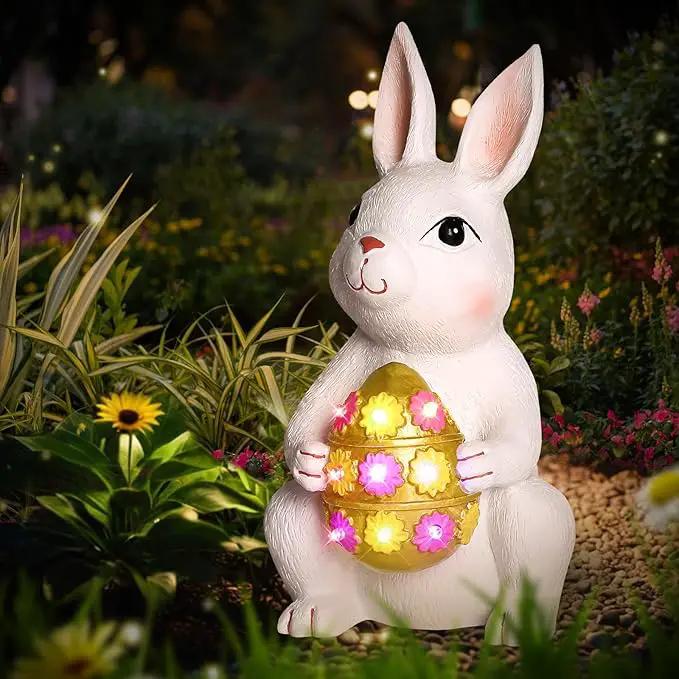 Brightever Outdoor Solar Garden Statues, Bunny with Easter Egg and 9 RGB LED Lights, Outdoor Figurine Lights - Solar Powered Garden Sculpture Easter Gifts for Kids, Women, Wife, Birthday by GreenHaven Gardens