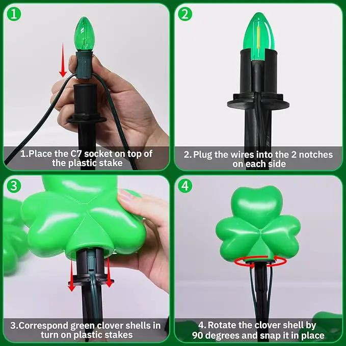 2*4 Pack LED St. Patricks Shamrock Pathway Lights for St. Patricks Day Decorations, Green Lucky Clover Pathway Stake Lights Outdoor Waterproof, UL Certified for Lawn Yard Walkway Irish Decor, Plug In by GreenHaven Gardens