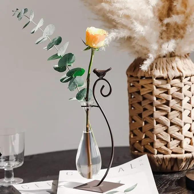 Marbrasse Desktop Glass Planter Hydroponics Vase,Planter Bulb Vase with Holder for Home Decoration,Modern Creative Bird Plant Terrarium Stand, Scindapsus Container (Water Drop Vase) by GreenHaven Gardens