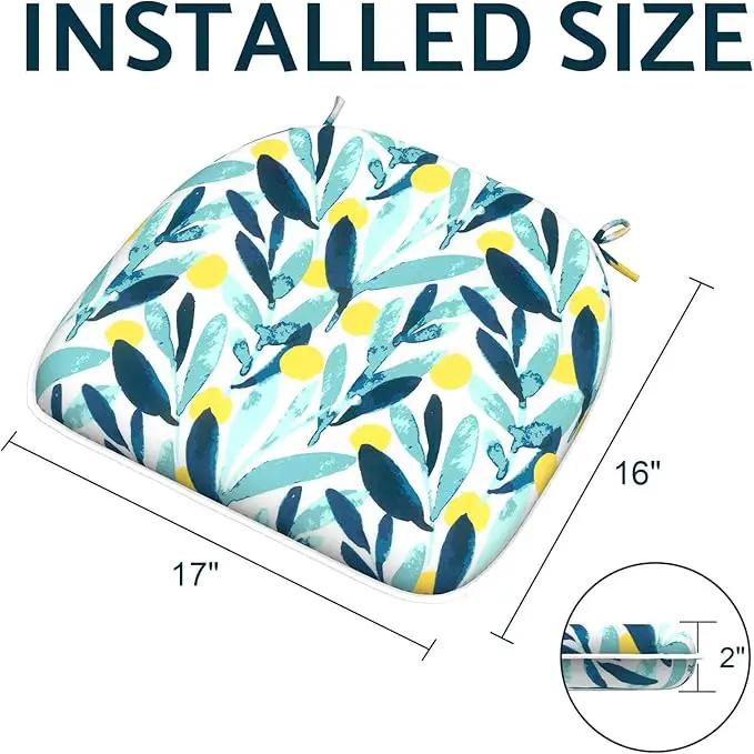 Indoor/Outdoor Chair Cushions 16x17 Inch, Patio Chair Cushions with Ties, All Weather Seat Cushions for Patio Furniture Home Garden Chair Use, Set of 4, Leaves Multi by GreenHaven Gardens