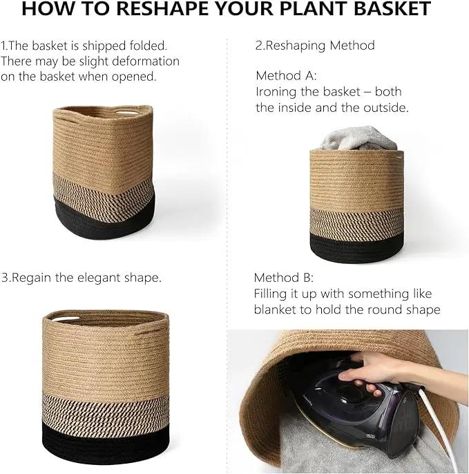 Dahey Small Cotton Rope Plant Basket Woven Plant Coiled Basket for Up to 7" Planter, Decorative Flower Pot Cover Closet Storage Bin Table Desk Organizer for Home Decor, White and Beige by GreenHaven Gardens