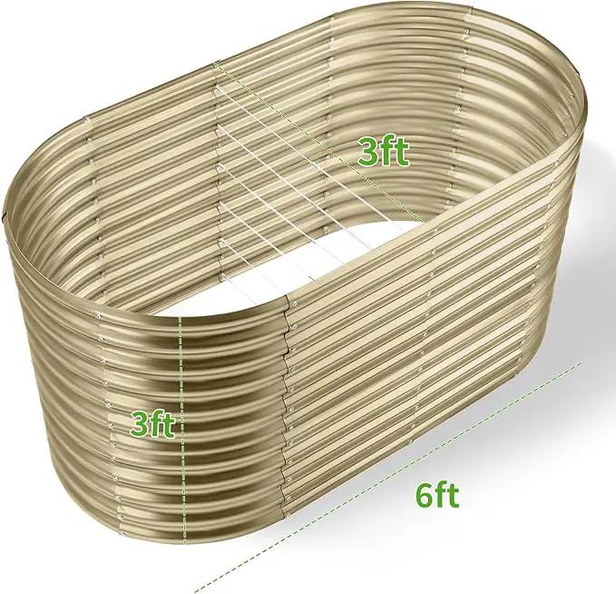 Land Guard 6x3x3ft Oval Galvanized Raised Garden Beds, Large-Capacity Metal Planter Box Outdoor, Durable Deep Raised Garden Bed 3ft Tall, Raised Beds for Gardening Vegetables, Cream Yellow by GreenHaven Gardens