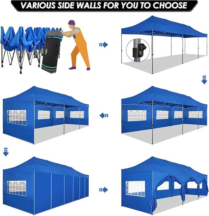 COBIZI 10x30 Pop up Canopy Tent 10x30 Canopy with Sidewalls, Heavy Duty Party Tent Tents for Parties, Foldable UPF 50+ Waterproof Commercial Easy up Canopy with Wheeled Bag, Blue(Frame Upgraded) by GreenHaven Gardens
