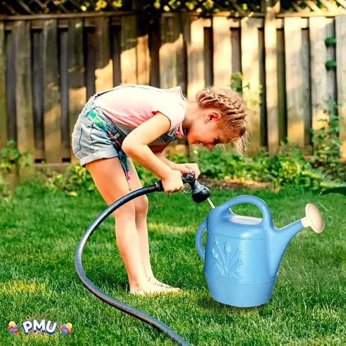 PMU 2 Gallon Watering Can - Garden Watering Can for Indoor & Outdoor Plants - Plastic Water Can with Detachable Sprinkler Head - Large Water Pot, Made in USA - Blue Pkg/3 by GreenHaven Gardens