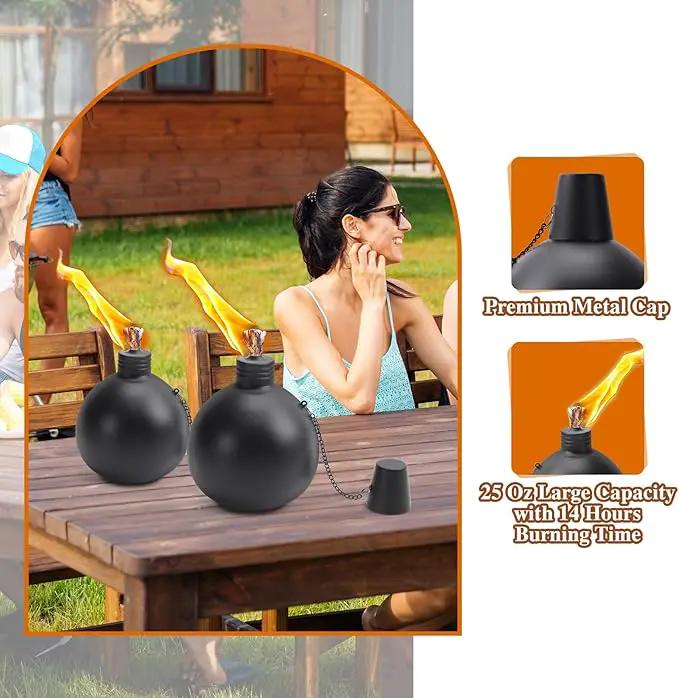 4 Pack Citronella Tabletop Torches, 25 oz Table Top Torches for Outdoor, Metal Oil Burner Candles, Garden Torches with Fiberglass Wick for Yard, Patio, Deck, Garden, Party, Landscape. by GreenHaven Gardens