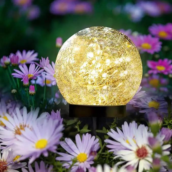 Solar Garden Lights Outdoor Waterproof, 4 Pack Cracked Glass Ball Light, Ground Landscape Garden Decor, Solar Globe Decorative for Pathway/Patio/Lawn/Yard (Warm White, 4.7") by GreenHaven Gardens