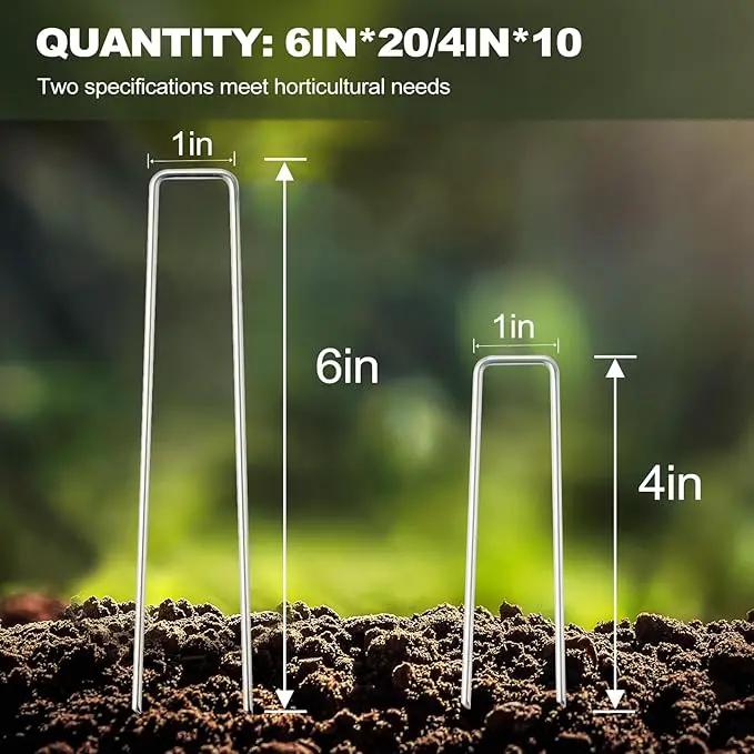 30 Pcs Galvanized Landscape Staples Metal Garden Stakes Heavy Duty for Ground Cover, U-Shaped Pins Yard Stakes Weed Barrier Fabric, Garden Hose, Drip Irrigation, 1 inch*(6+4 inch) by GreenHaven Gardens