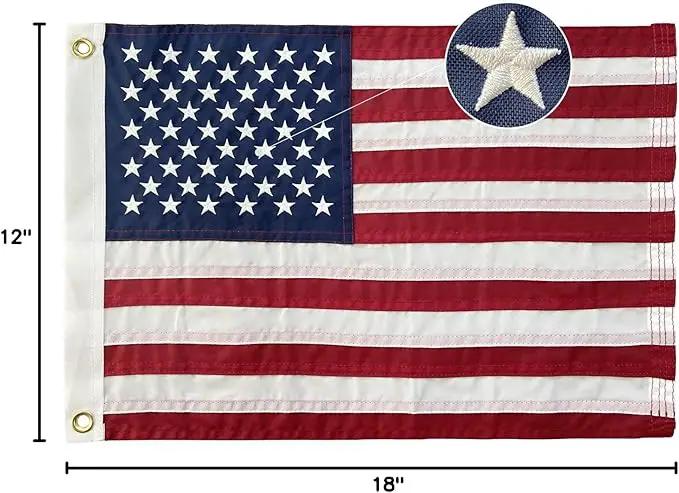 American Flag 12x18 Boat Flags Outdoor Heavy Duty - Embroidered USA 1x1.5 Ft Flags - Heavy Duty Banner US Nylon Sewn Stripes Indoor with 2 Brass Grommets by GreenHaven Gardens